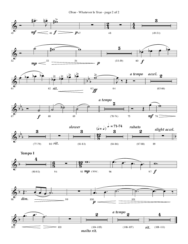 Whatever Is True (Choral Anthem SATB) Oboe (Lifeway Choral / Arr. Phillip Keveren)
