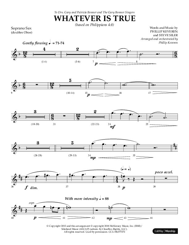 Whatever Is True (Choral Anthem SATB) Soprano Sax (Lifeway Choral / Arr. Phillip Keveren)