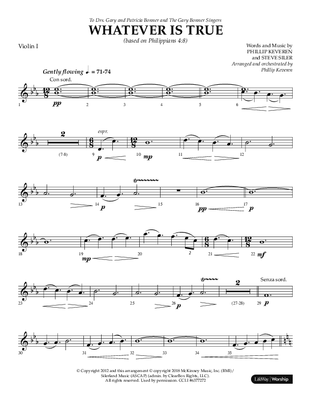 Whatever Is True (Choral Anthem SATB) Violin 1 (Lifeway Choral / Arr. Phillip Keveren)