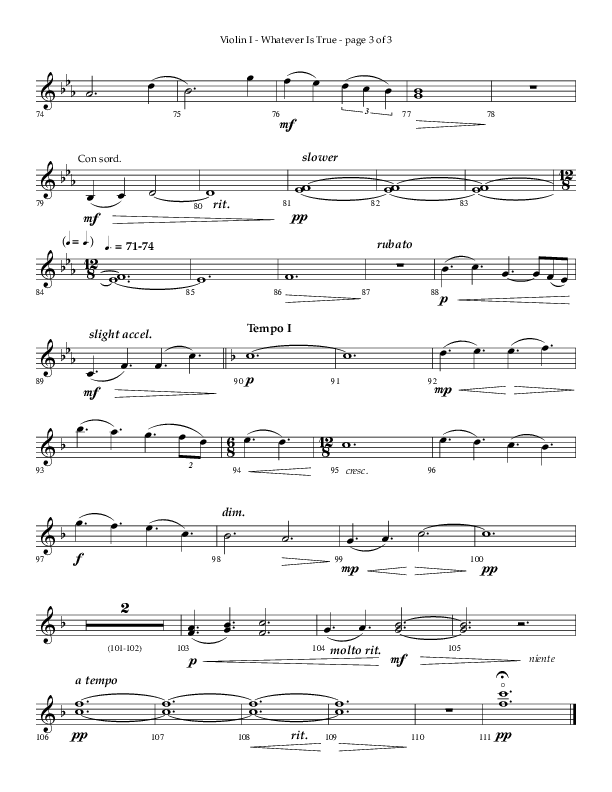 Whatever Is True (Choral Anthem SATB) Violin 1 (Lifeway Choral / Arr. Phillip Keveren)