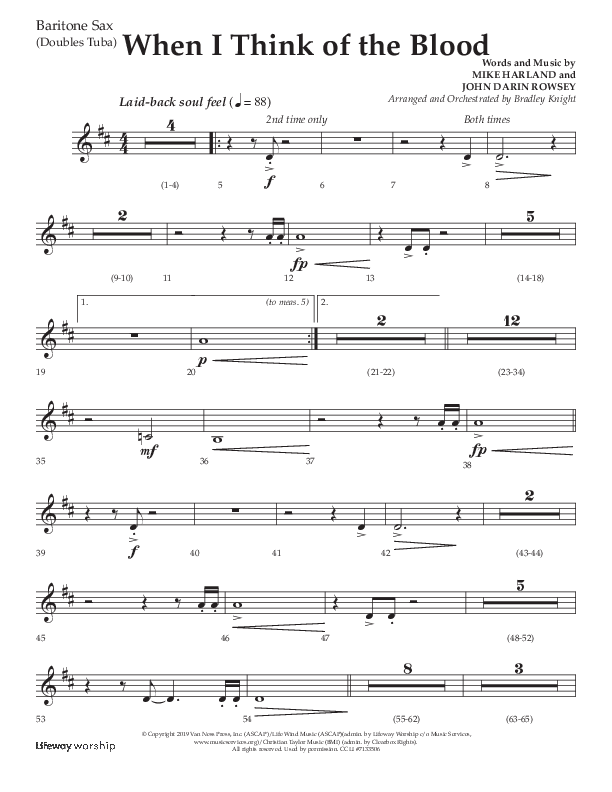 When I Think Of The Blood (Choral Anthem SATB) Bari Sax (Lifeway Choral / Arr. Bradley Knight)