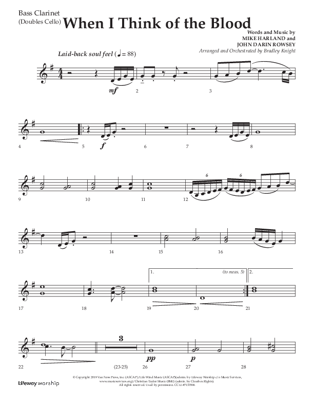 When I Think Of The Blood (Choral Anthem SATB) Bass Clarinet (Lifeway Choral / Arr. Bradley Knight)