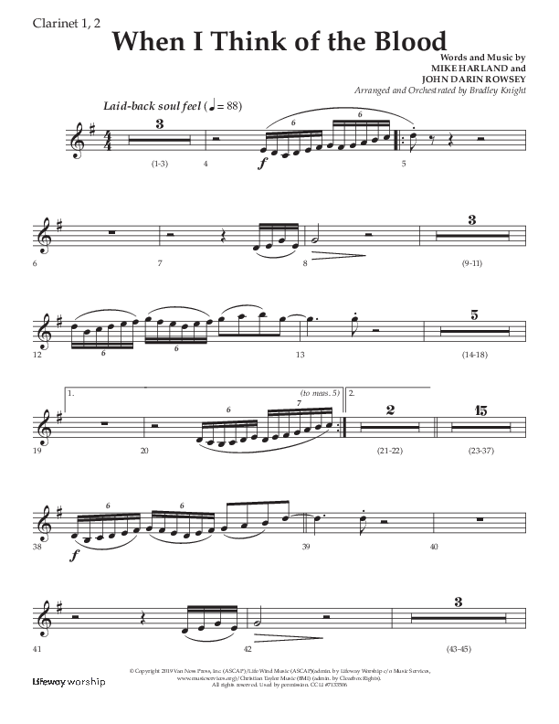 When I Think Of The Blood (Choral Anthem SATB) Clarinet 1/2 (Lifeway Choral / Arr. Bradley Knight)