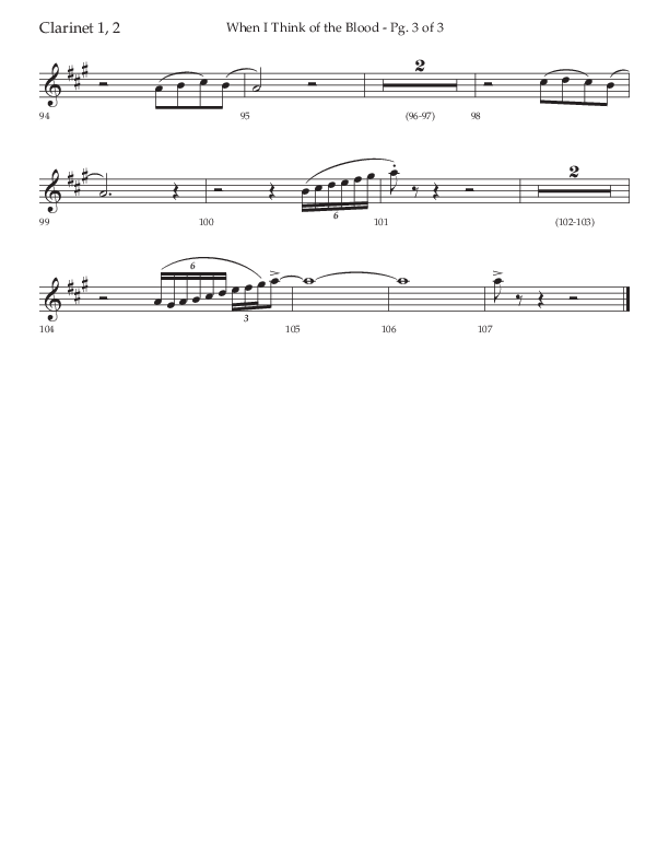When I Think Of The Blood (Choral Anthem SATB) Clarinet 1/2 (Lifeway Choral / Arr. Bradley Knight)