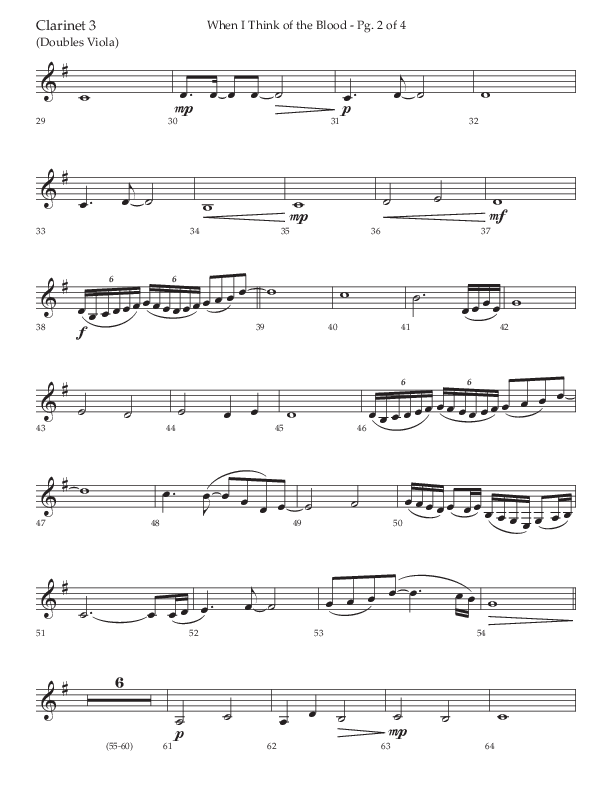 When I Think Of The Blood (Choral Anthem SATB) Clarinet 3 (Lifeway Choral / Arr. Bradley Knight)