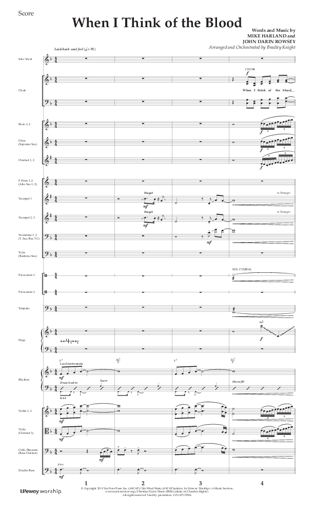 When I Think Of The Blood (Choral Anthem SATB) Orchestration (Lifeway Choral / Arr. Bradley Knight)