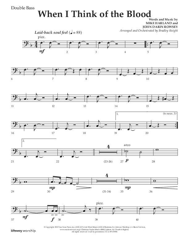 When I Think Of The Blood (Choral Anthem SATB) Double Bass (Lifeway Choral / Arr. Bradley Knight)