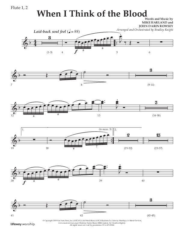 When I Think Of The Blood (Choral Anthem SATB) Flute 1/2 (Lifeway Choral / Arr. Bradley Knight)