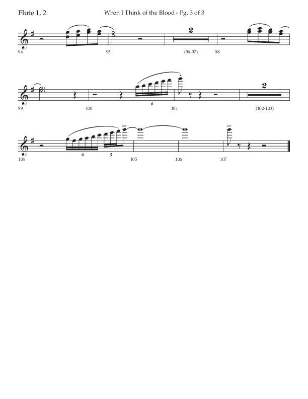 When I Think Of The Blood (Choral Anthem SATB) Flute 1/2 (Lifeway Choral / Arr. Bradley Knight)