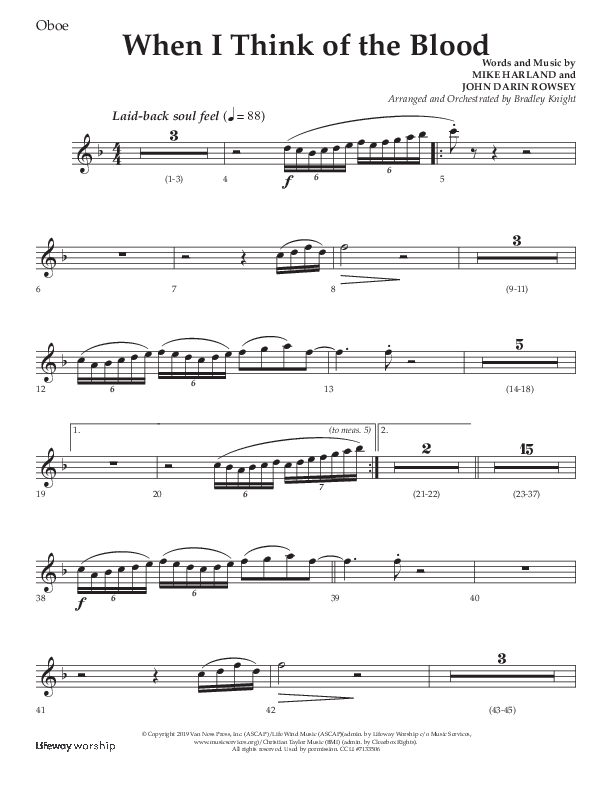 When I Think Of The Blood (Choral Anthem SATB) Oboe (Lifeway Choral / Arr. Bradley Knight)