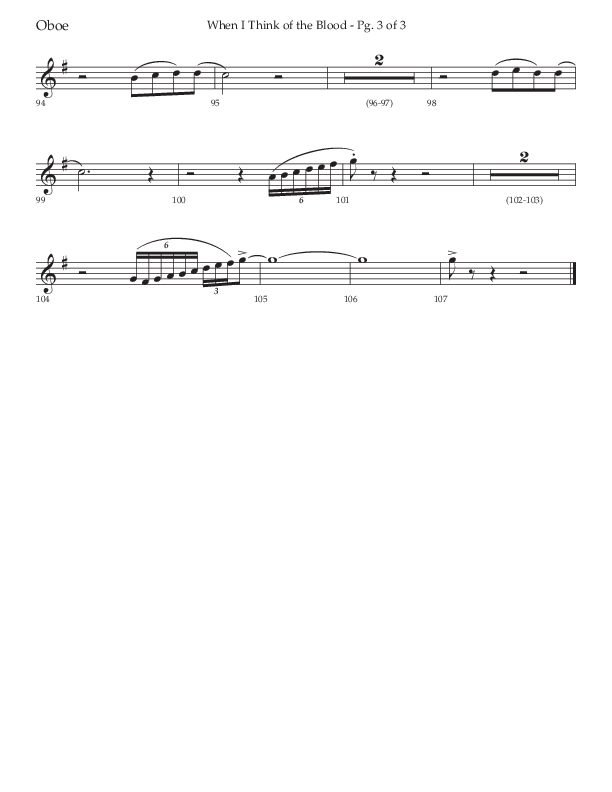 When I Think Of The Blood (Choral Anthem SATB) Oboe (Lifeway Choral / Arr. Bradley Knight)