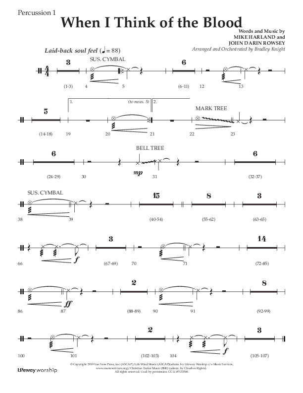 When I Think Of The Blood (Choral Anthem SATB) Percussion 1/2 (Lifeway Choral / Arr. Bradley Knight)