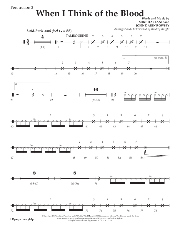 When I Think Of The Blood (Choral Anthem SATB) Percussion 1/2 (Lifeway Choral / Arr. Bradley Knight)