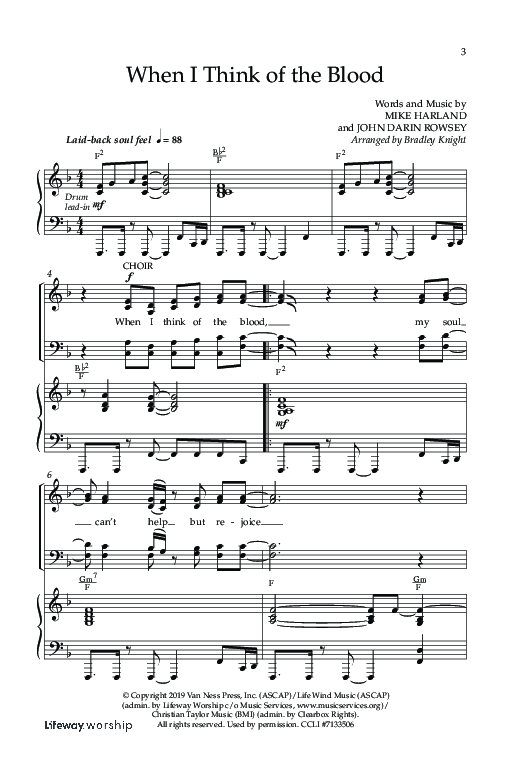 When I Think Of The Blood (Choral Anthem SATB) Anthem (SATB/Piano) (Lifeway Choral / Arr. Bradley Knight)