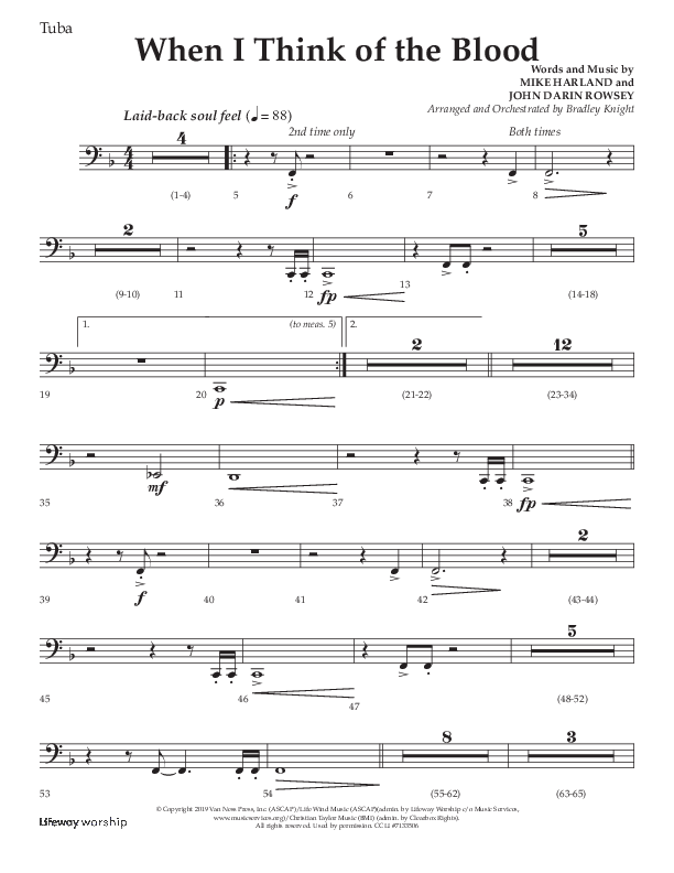 When I Think Of The Blood (Choral Anthem SATB) Tuba (Lifeway Choral / Arr. Bradley Knight)