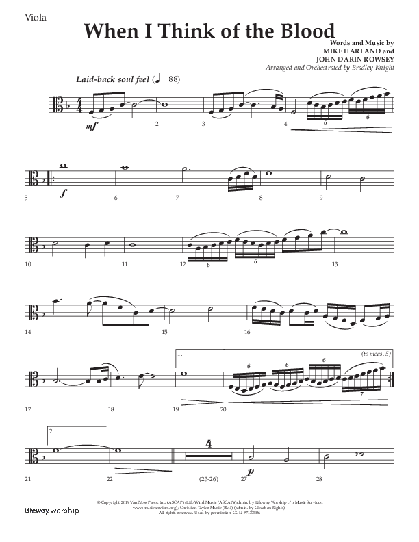 When I Think Of The Blood (Choral Anthem SATB) Viola (Lifeway Choral / Arr. Bradley Knight)