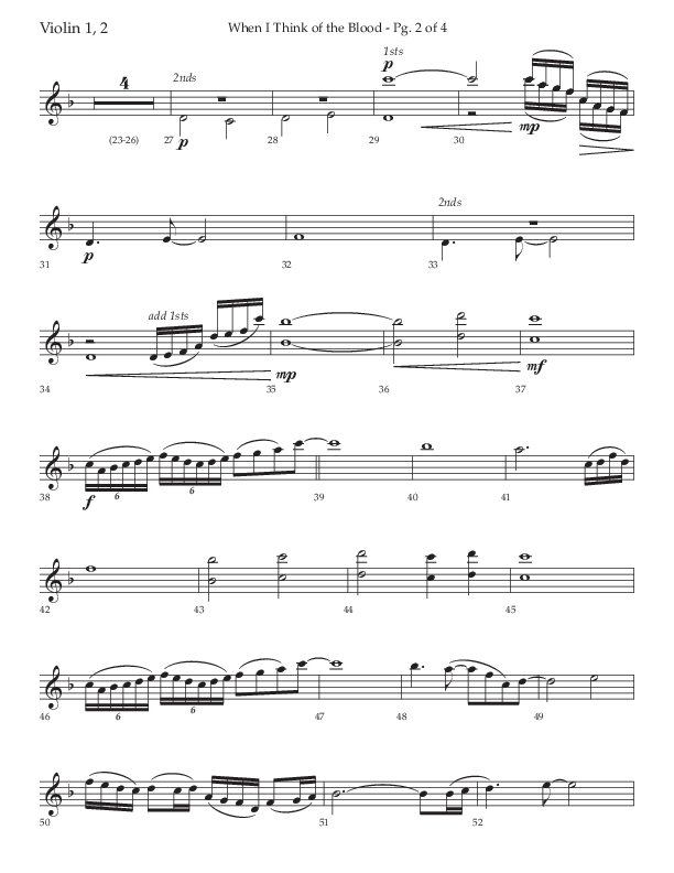 When I Think Of The Blood (Choral Anthem SATB) Violin 1/2 (Lifeway Choral / Arr. Bradley Knight)