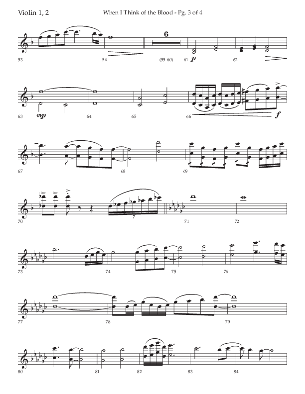 When I Think Of The Blood (Choral Anthem SATB) Violin 1/2 (Lifeway Choral / Arr. Bradley Knight)