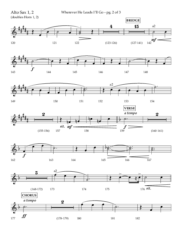 Wherever He Leads I'll Go (Choral Anthem SATB) Alto Sax 1/2 (Lifeway Choral / Arr. Travis Cottrell / Orch. Daniel Semsen)