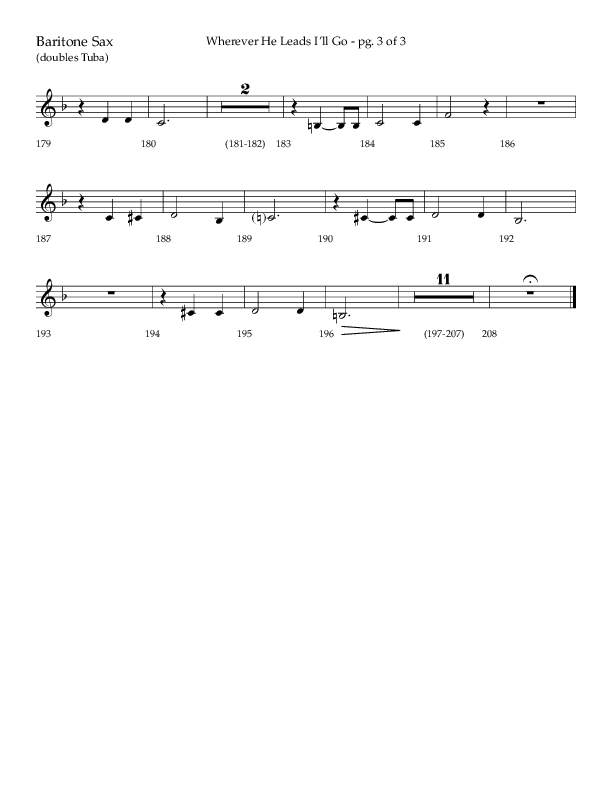 Wherever He Leads I'll Go (Choral Anthem SATB) Bari Sax (Lifeway Choral / Arr. Travis Cottrell / Orch. Daniel Semsen)