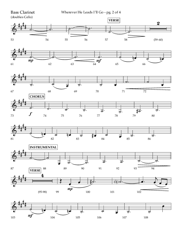 Wherever He Leads I'll Go (Choral Anthem SATB) Bass Clarinet (Lifeway Choral / Arr. Travis Cottrell / Orch. Daniel Semsen)