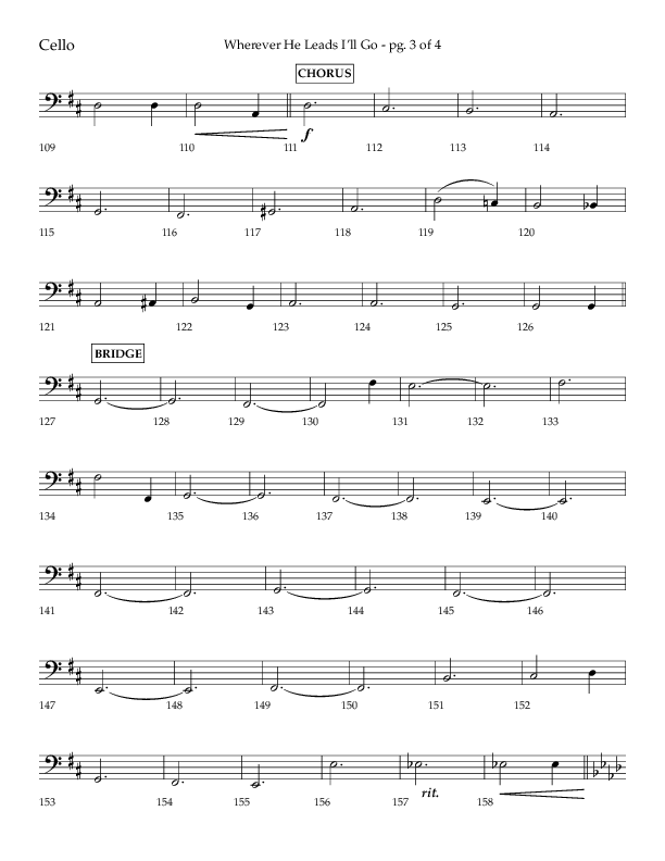 Wherever He Leads I'll Go (Choral Anthem SATB) Cello (Lifeway Choral / Arr. Travis Cottrell / Orch. Daniel Semsen)