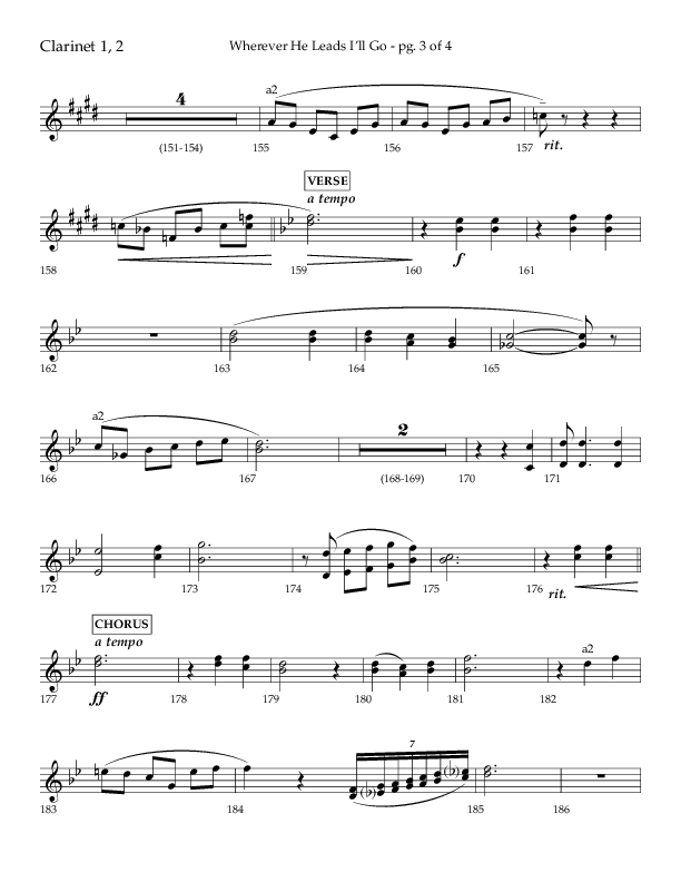 Wherever He Leads I'll Go (Choral Anthem SATB) Clarinet 1/2 (Lifeway Choral / Arr. Travis Cottrell / Orch. Daniel Semsen)