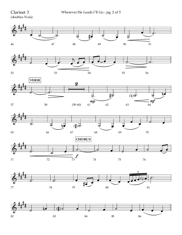 Wherever He Leads I'll Go (Choral Anthem SATB) Clarinet 3 (Lifeway Choral / Arr. Travis Cottrell / Orch. Daniel Semsen)