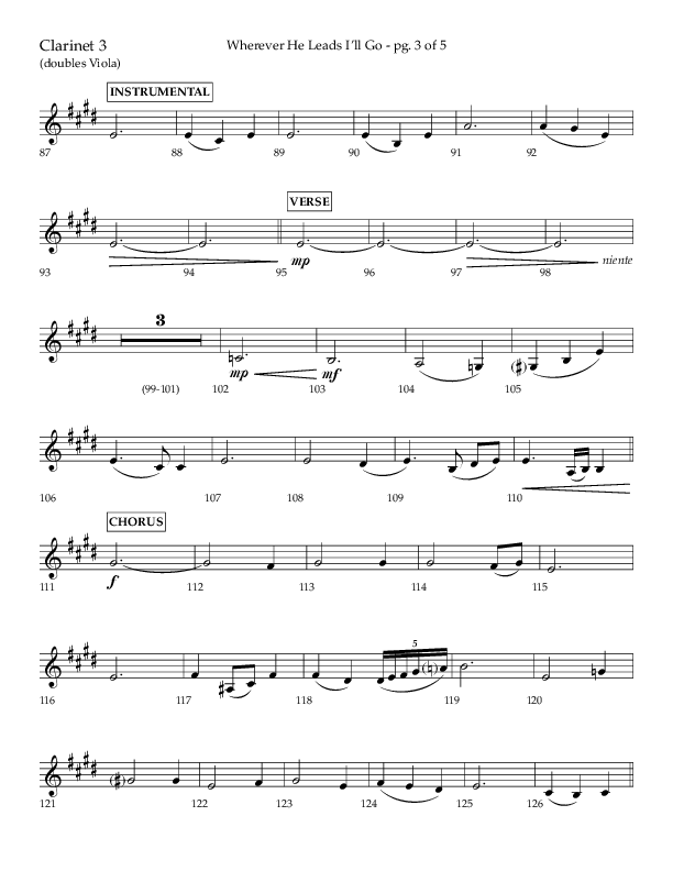 Wherever He Leads I'll Go (Choral Anthem SATB) Clarinet 3 (Lifeway Choral / Arr. Travis Cottrell / Orch. Daniel Semsen)