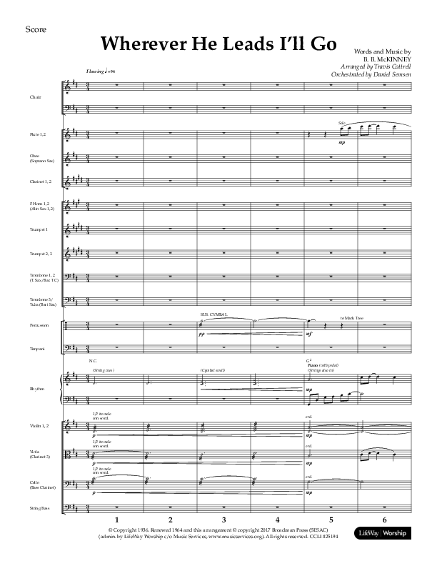 Wherever He Leads I'll Go (Choral Anthem SATB) Conductor's Score (Lifeway Choral / Arr. Travis Cottrell / Orch. Daniel Semsen)