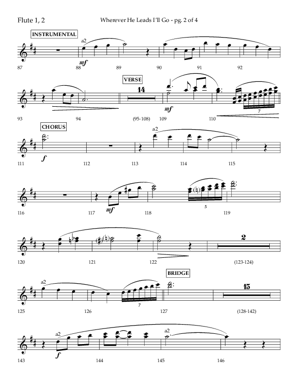 Wherever He Leads I'll Go (Choral Anthem SATB) Flute 1/2 (Lifeway Choral / Arr. Travis Cottrell / Orch. Daniel Semsen)