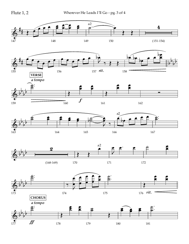 Wherever He Leads I'll Go (Choral Anthem SATB) Flute 1/2 (Lifeway Choral / Arr. Travis Cottrell / Orch. Daniel Semsen)