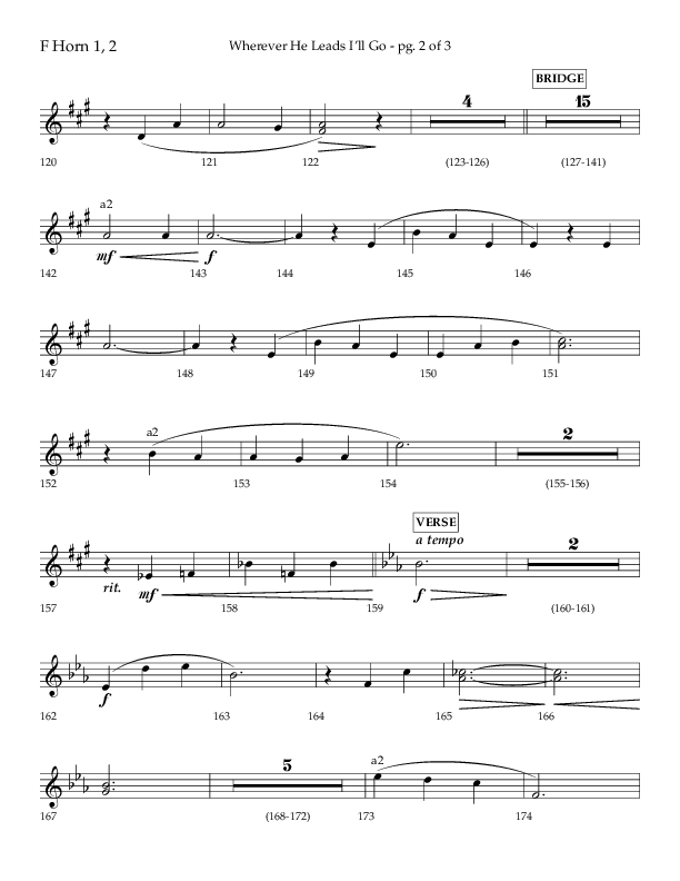 Wherever He Leads I'll Go (Choral Anthem SATB) French Horn 1/2 (Lifeway Choral / Arr. Travis Cottrell / Orch. Daniel Semsen)