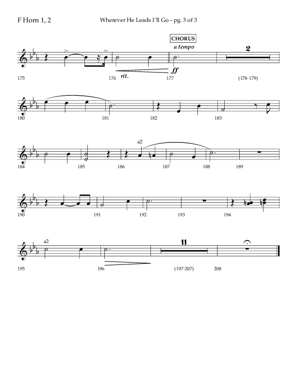Wherever He Leads I'll Go (Choral Anthem SATB) French Horn 1/2 (Lifeway Choral / Arr. Travis Cottrell / Orch. Daniel Semsen)