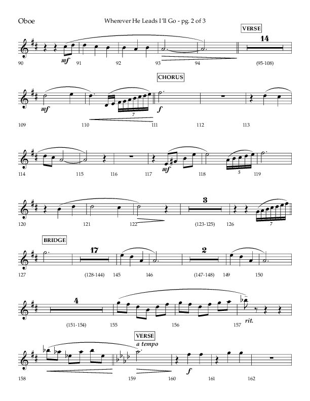 Wherever He Leads I'll Go (Choral Anthem SATB) Oboe (Lifeway Choral / Arr. Travis Cottrell / Orch. Daniel Semsen)