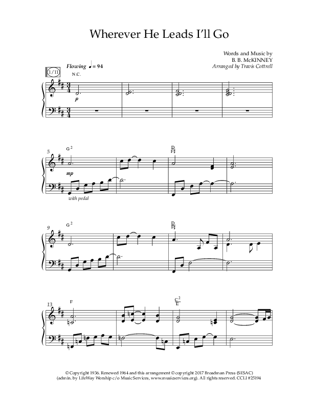 Wherever He Leads I'll Go (Choral Anthem SATB) Anthem (SATB/Piano) (Lifeway Choral / Arr. Travis Cottrell / Orch. Daniel Semsen)