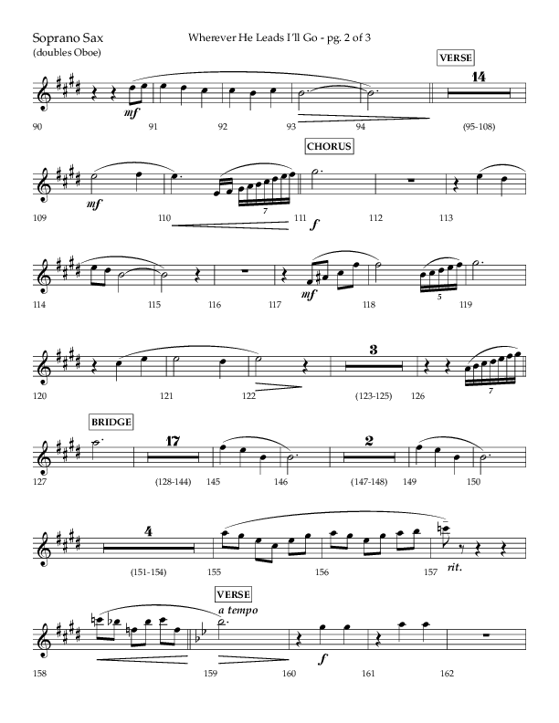 Wherever He Leads I'll Go (Choral Anthem SATB) Soprano Sax (Lifeway Choral / Arr. Travis Cottrell / Orch. Daniel Semsen)
