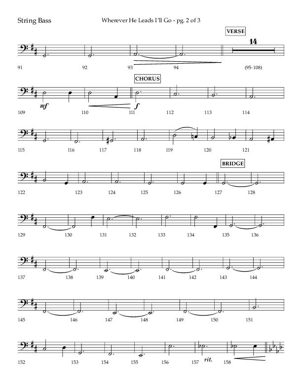 Wherever He Leads I'll Go (Choral Anthem SATB) String Bass (Lifeway Choral / Arr. Travis Cottrell / Orch. Daniel Semsen)