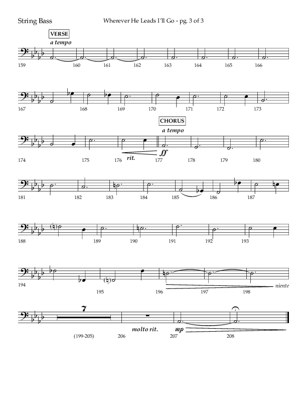 Wherever He Leads I'll Go (Choral Anthem SATB) String Bass (Lifeway Choral / Arr. Travis Cottrell / Orch. Daniel Semsen)