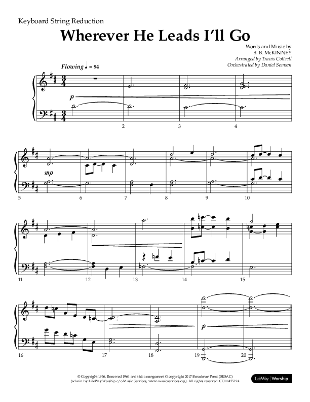 Wherever He Leads I'll Go (Choral Anthem SATB) String Reduction (Lifeway Choral / Arr. Travis Cottrell / Orch. Daniel Semsen)