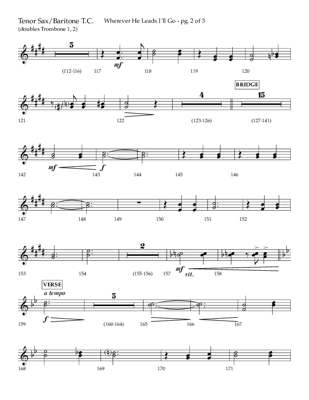 Wherever He Leads I'll Go (Choral Anthem SATB) Tenor Sax/Baritone T.C. (Lifeway Choral / Arr. Travis Cottrell / Orch. Daniel Semsen)
