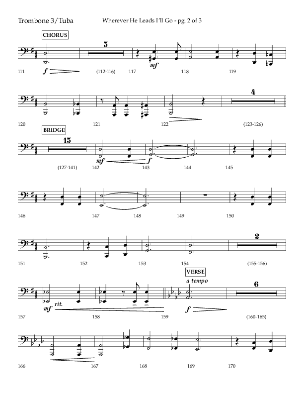 Wherever He Leads I'll Go (Choral Anthem SATB) Trombone 3/Tuba (Lifeway Choral / Arr. Travis Cottrell / Orch. Daniel Semsen)