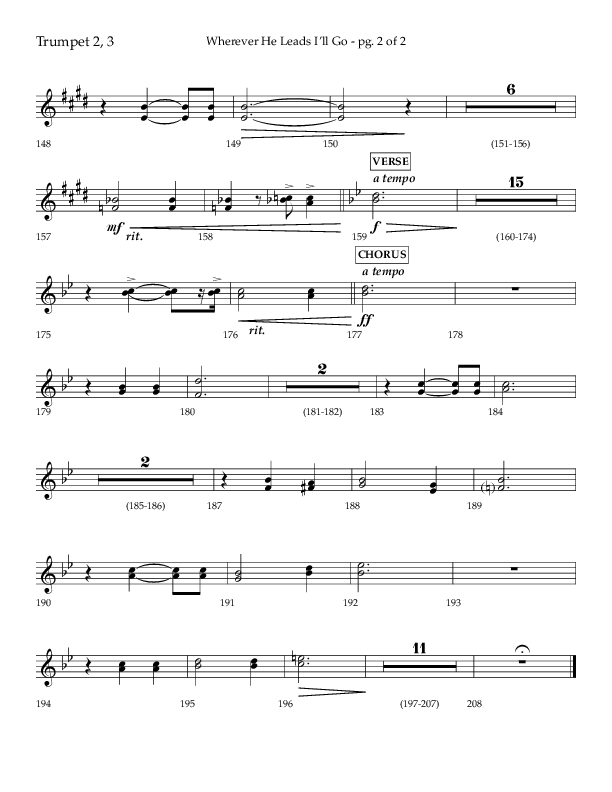 Wherever He Leads I'll Go (Choral Anthem SATB) Trumpet 2/3 (Lifeway Choral / Arr. Travis Cottrell / Orch. Daniel Semsen)