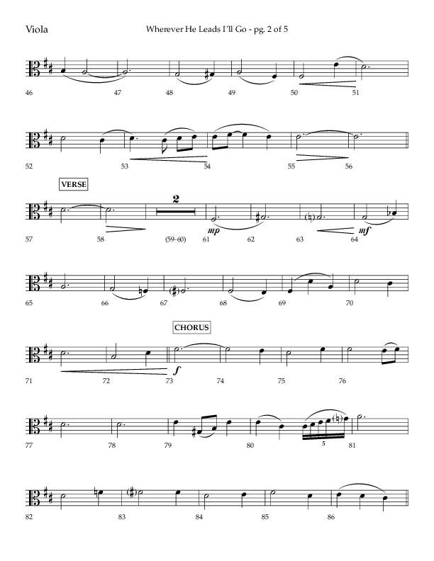Wherever He Leads I'll Go (Choral Anthem SATB) Viola (Lifeway Choral / Arr. Travis Cottrell / Orch. Daniel Semsen)