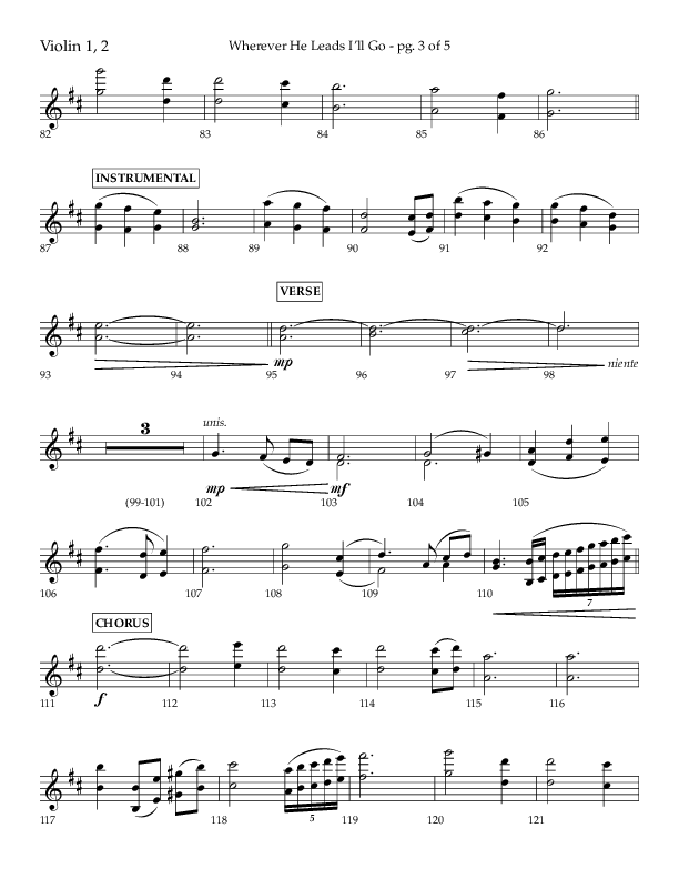 Wherever He Leads I'll Go (Choral Anthem SATB) Violin 1/2 (Lifeway Choral / Arr. Travis Cottrell / Orch. Daniel Semsen)