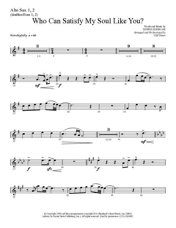 Who Can Satisfy My Soul (Choral Anthem SATB) Alto Sax 1/2 (Lifeway Choral / Arr. Cliff Duren)
