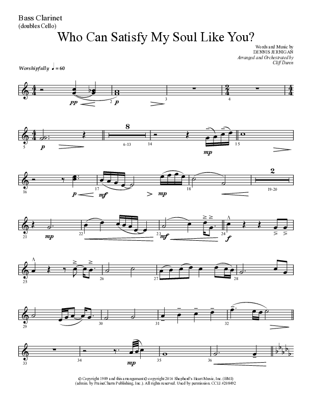 Who Can Satisfy My Soul (Choral Anthem SATB) Bass Clarinet (Lifeway Choral / Arr. Cliff Duren)