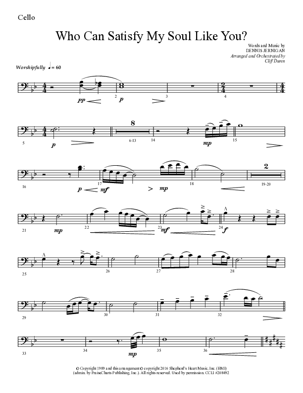 Who Can Satisfy My Soul Like You (Choral Anthem SATB) Cello (Lifeway Choral / Arr. Cliff Duren)