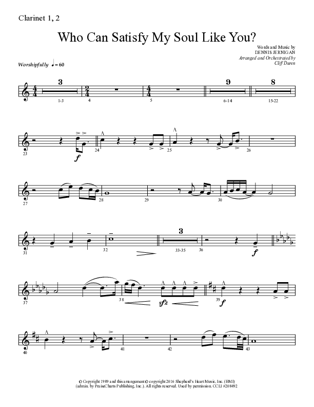 Who Can Satisfy My Soul (Choral Anthem SATB) Clarinet 1/2 (Lifeway Choral / Arr. Cliff Duren)