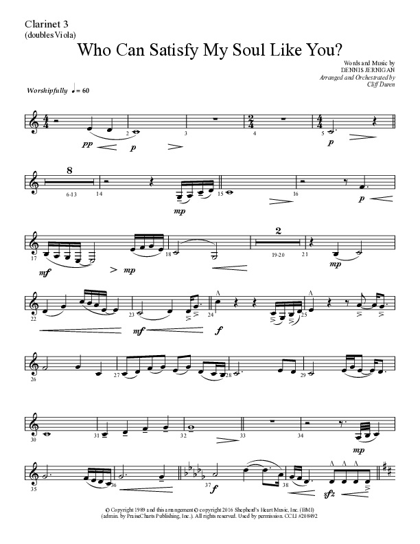 Who Can Satisfy My Soul (Choral Anthem SATB) Clarinet 3 (Lifeway Choral / Arr. Cliff Duren)